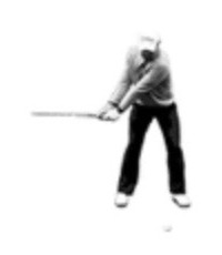 A golfer at P2, takeaway, seen face on