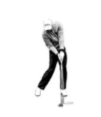 A golfer at P7, impact, seen face on