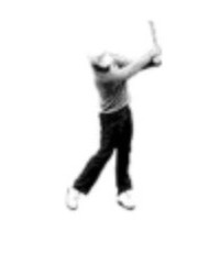 A golfer at P9, trail arm parallel, seen face on